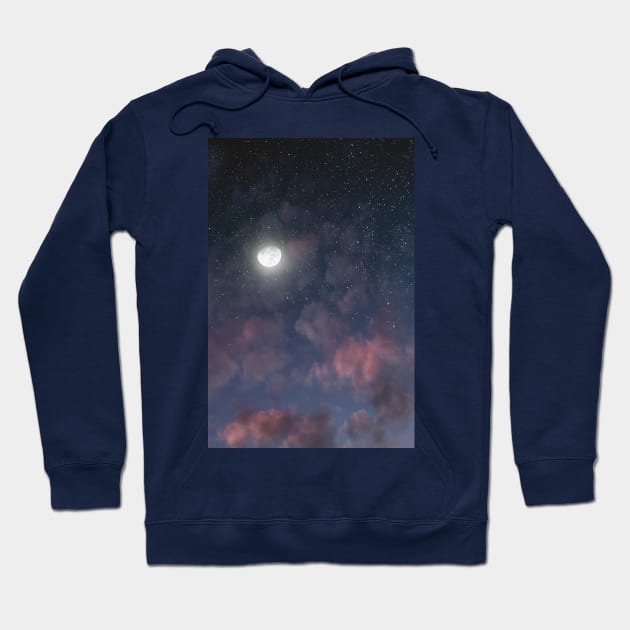 Glowing Moon on the night sky through pink clouds Hoodie by va103